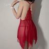 Lencería Elegante y Sexy con Diseño de Malla Transparente, Presentando un Dobladillo Atrevido e Irregular, Conjunto Uniforme de Camisola y Camisón para Mujer 4443