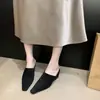 Primer Encuentro Ji Retro Color Café Tacón Alto Punta Cuadrada Punta Cerrada Mula Ropa Exterior para Mujer 2026 Otoño Nuevo Slip-on Mu