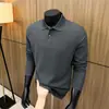 Camisa Polo Masculina Cross 100% Algodão 2026 Outono Nova Camada Base Casual Cor Sólida Gola Manga Longa Masculina
