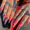 Unhas Postiças Europeias e Americanas Transfronteiriças de Amêndoa Gradiente Rosa Pêssego Estampa Zebra Leopardo Nail Art Y2K Menina Picante Doce Cool Unhas Postiças
