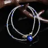 Jingyao Cristal Lapislázuli Natural Collar Colgante de Perla Redonda Cadena de Clavícula de Cristal Blanco Natural Ultra Fina Joyería