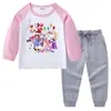 2026 Nova Camiseta Infantil de Primavera e Outono Gola Redonda Desenho Animado Manga Longa Camiseta Básica Conjunto para Meninos e Meninas Camiseta de Algodão