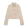 Diseño de moda otoño nuevo estilo europeo y americano para mujer, chaqueta versátil de manga larga con cuello alto, doble botonadura, corta, ajustada