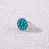 Moda Retro de Joyería Europea y Americana Anillo de Aleación con Turquesa Estilo Étnico Anillo Oval Geométrico Juego de Anillos