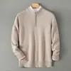 Tricô Masculino Europeu e Americano 100% Lã Malha Grossa 7 Gauge Meio Zíper Espessado 410g Lã Pura Espessada Casual de Negócios