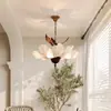 Araña de dormitorio retro francesa, nuevo estilo vintage wabi-sabi inspirado en Zen, araña floral para estudio y comedor, lámpara de techo para sala de estar, hierro