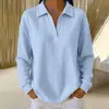 Outono de 2026 Nova Moda Feminina Europeia e Americana Cor Sólida Gola V Camisa Blusa Casual para o Trabalho Camisa Solta