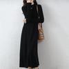 Vestido Base Suave para o Trabalho Outono e Inverno 2024 Cor Sólida Tricô com Fio Vestido Tricotado Gola Alta