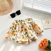 Falda estampada floral para niñas, falda pantalón de verano anti-exposición para niños, falda corta plisada estilo coreano, elegante falda pantalón floral para niños pequeños