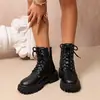 Botas Martin Estilo Británico Transfronterizas Europeas y Americanas para Mujer 2026 Otoño e Invierno Nuevas Botas Cortas Casuales para Motocicleta Suela Gruesa con Cordones Botas de Cuero
