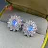 Aretes de plata de ley con incrustaciones de piedra lunar azul natural para mujer parte superior súper excelentes parte inferior de plata de ley hipoalergénicos sin decoloración