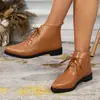 Comercio exterior transfronterizo talla grande otoño e invierno 2026 nuevas botines cortos de tacón bajo para mujer, punta fina, tacón grueso, botines de moda casual con cordones