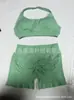 Conjunto de Ropa de Yoga de Color Sólido Estilo Nuevo Transfronterizo con Cuello Halter, Ropa Deportiva Transpirable de Alta Elasticidad, Conjunto de Top sin Mangas y Shorts para Fitness