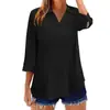 Camisa casual de algodón y lino de manga tres cuartos, color liso, holgada, talla grande, elegante, para primavera y otoño, transfronteriza de Amazon
