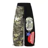 Calça Casual Larga Reta Patchwork Camuflado Retro Americana para Homens e Mulheres Verão Estilo de Rua Solta Bloco de Cores Esportiva Longa