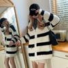 Suéter cárdigan a rayas de color contrastante otoño e invierno moderno abrigo para pareja de terciopelo de visón sintético estilo retro americano suéter de estilo holgazán