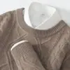 Suéter 100% Lana Pura con Jacquard de Diamantes Grandes de Cinco Agujas, Suéter de Punto Grueso y Espeso para Hombre, Invierno, Casual, Versátil