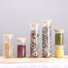 Tarro de almacenamiento cilíndrico con tapa de bambú y madera, botella de vidrio de borosilicato alto, transparente, para cocina, para té y cereales, sellado.