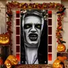 Nueva cubierta de puerta de Halloween sangrienta de terror transfronteriza decoración festiva tela de fondo arreglo del festival de fantasmas cortina de puerta de poliéster tela colgante bandera