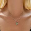 Collar con colgante geométrico de diamante y gema esmeralda estilo retro francés de plata de ley S925 para mujer