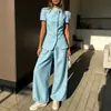 Conjunto de Moda Casual para Mujer Europeo y Americano, Nuevo Otoño 2026, Color Sólido, Manga Corta y Pantalón Largo, Conjunto de Dos Piezas