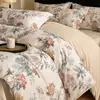 Encuentra el estilo acogedor del conjunto activo de cuatro piezas de algodón 100% cepillado ecológico, cálido y grueso para invierno, con estampado digital, ropa de cama Nantong