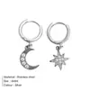 Pendientes creativos a juego de Acero Inoxidable Luna Estrella para mujer, pendientes asimétricos de Acero de Titanio con incrustaciones de diamante, pendientes de diamante completo europeos y americanos transfronterizos