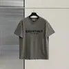 Verão Streetwear Névoa Solta Algodão Puro Essenciais Multilinha Manga Curta Flocagem Fileira Dupla Silicone Etiqueta Preta Camiseta Masculina Tendência