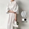 Vestido 2024 Xia Xin de manga linterna estilo japonés y coreano suelto con cremallera en el pecho largo línea A manga corta