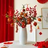 Flor de Romã Arranjo de Flores Artificiais Buquê de Flores Secas Frutas Vermelhas Fruta da Fortuna Sala de Estar Decoração de Ano Novo Arranjo Floral
