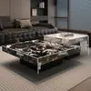 Mesa de café minimalista de piedra estilo italiano, Muebles modernos de lujo ligero para sala de estar, Sofá Lawrence de combinación cuadrada para apartamentos pequeños de alta gama