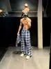 Pantalones casuales de retazos a cuadros retro americanos para hombre, nuevo estilo de verano, corte holgado, versátiles, corte recto, elegantes, adelgazantes, pantalones de pierna ancha