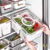 Caja de Almacenamiento para Refrigerador, Contenedor Sellado de Grado Alimenticio con Tapa, Portahuevos, Almacenamiento de Frutas, Caja Transparente con Drenaje y Conservación