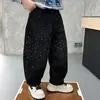Jeans de Moda de Primavera para Niños con Pedrería 2026 Nuevos Elegantes Pantalones Curvos de Corte Holgado para Niños Pantalones de Moda para Niños Pequeños