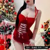 Lencería Sexy de Conejita Navideña Vestido de Terciopelo con Sujetador, Push-Up para Busto Pequeño, Ceñidor de Cintura, Adelgazante, Vestido Corto Bodycon para Mujer