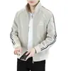 Chaqueta Casual Holgada de Pana a Rayas con Parches de Tendencia para Hombre, Primavera/Otoño, Cuello Alto, Principios de Otoño