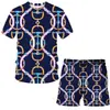 Estación Independiente AliExpress Nuevo Traje de Camiseta de Cadena de Hoja de Lujo para Hombre Holgado Impresión 3D Casual Manga Corta Corto