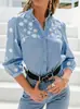 Otoño/Invierno 2025 Ropa Femenina de Comercio Exterior Transfronterizo Europea y Americana Camisa de Manga Larga Floral con Cuello Vuelta y Mangas de Farol Top Más Vendido en Amazon