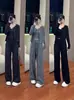 Novo Cardigã Fino de Início de Outono Conjunto de Três Peças de Arroz Glutinoso para Mulheres Tricotado Solto Estilo Preguiçoso Cardigã de Alça Calça de Perna Larga Conjunto de Três Peças