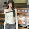 Suéter de punto de mecha con hombros descubiertos y mangas largas para mujer, diseño de invierno, camiseta base ajustada, ropa para mujer