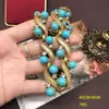 Joyería Vintage de la Edad Media Antigua Collar de Turquesa Pendientes Largos que rozan el Hombro Traje Oro Viejo Retro Joyería Versátil