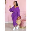 4563 estación independiente AliExpress otoño europeo y americano mujer color sólido temperamento casual dos piezas manga larga traje de pantalón