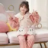 Pijama infantil otoño e invierno franela niñas lindo caricatura solapa forro polar coral niños cálido ropa de casa