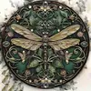 Letrero redondo de hojalata con efecto vidriera vintage con sol, luna, flores, pájaros y paisaje, pintura decorativa patriótica en placa de aluminio y hojalata para comercio transfronterizo