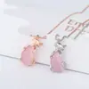 Pingente de raposa de cristal rosa estilo coreano corrente de clavícula em ouro rosa joia simples da moda para estudantes