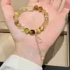 Pulseira de Cristal Loiro Natural com Corte Completo de Diamante, Cabacinha e Olho de Tigre Amarelo para Mulheres, Nicho de Luxo Versátil, Pulseira de Cristal Limão