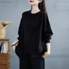 Sudadera de talla grande 2-300 Jin con cuello redondo irregular para mujer, Otoño Invierno, Nueva, Elegante, Retro, Holgada, Cubre Vientre, Top Adelgazante