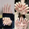 Novedad Primavera y Verano Color Nude Vidrio Transparente con Hielo Cuentas Ojo de Gato Uñas Postizas Portables para Uñas, Elegantes y Versátiles, Efecto Iluminador, Uñas Portables Hechas a Mano