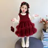 Vestidos de Niña Otoño Invierno 2026 Nuevo Elegante Vestido de Primer Cumpleaños para Bebé Ropa China de Año Nuevo para Niños Faldas de Princesa de Malla