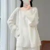 Suéter de Tricô Feminino Novo Outono-Inverno 100% Lã com Gola Redonda, Manga Longa com Padrão Torcido, Bordado, Caimento Solto, Top Estilo Chinês